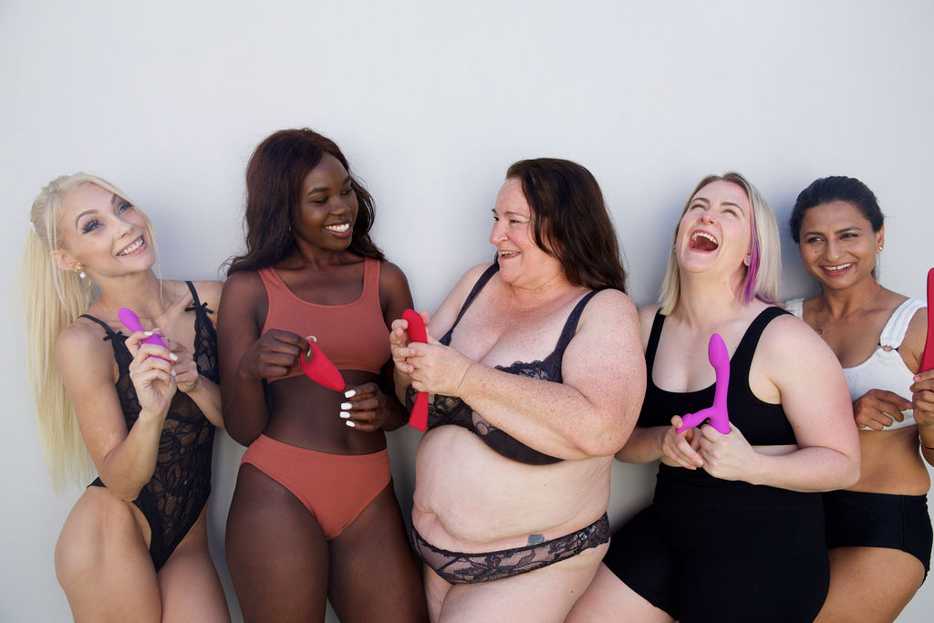 body positive models laughing with vibrators
